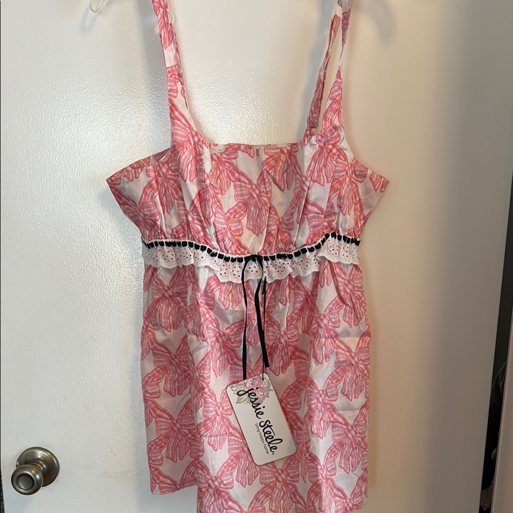 Pink and White Sleeveless Pjs Top and Pants with Lace Detail